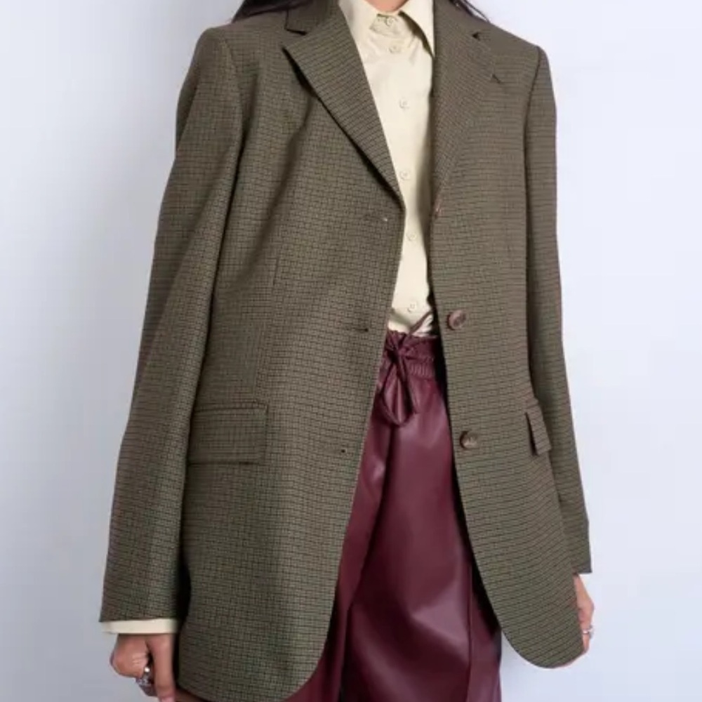 Green Textured Oversized Blazer